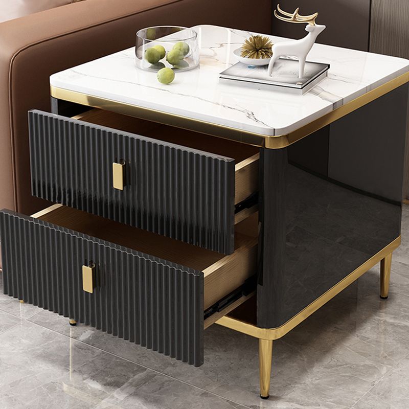 Gorgeous Wood Four-Leg Side Table with Two Drawers for Living Room