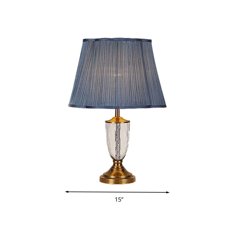 Blue Pleated Shade Night Table Lamp Rural Crystal 1 Light Bedroom Nightstand Light