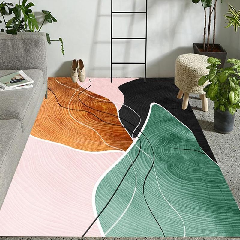 Trendy Watercolor Blooming Rug Multicolor Polyester Area Carpet Non-Slip Backing Rug for Living Room