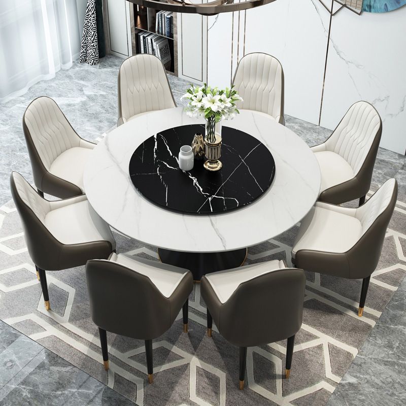 Mesa de comedor de lujo tradicional, mesa rectangular de piedra sinterizada con base de pedestal