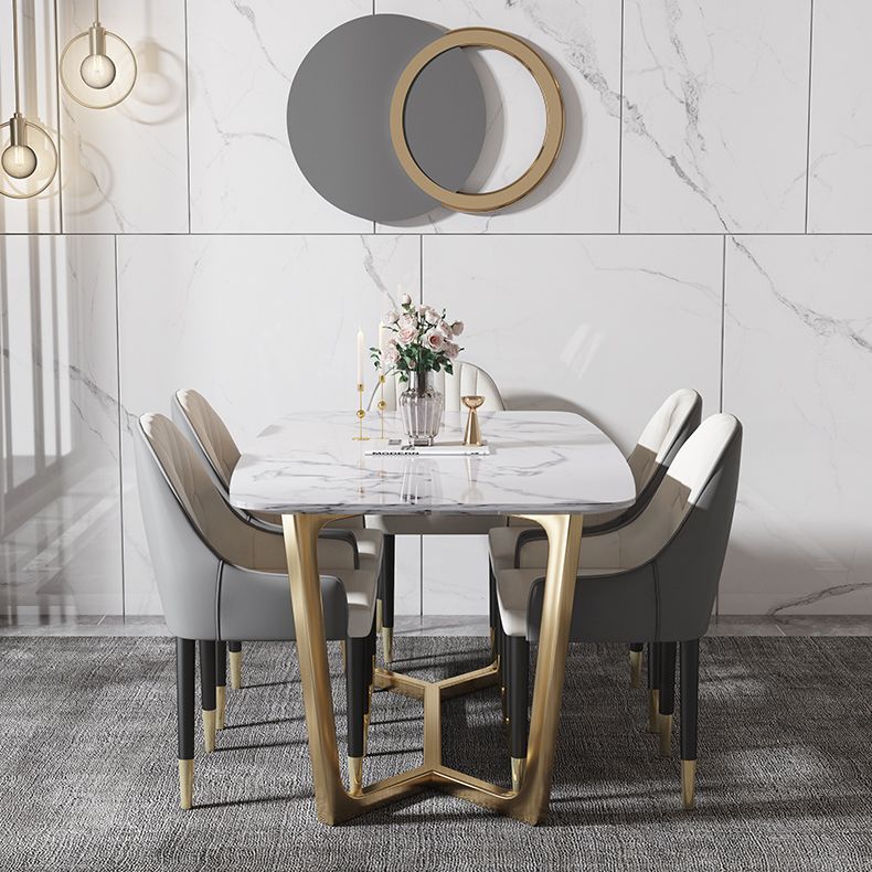 Luxury Marble Top Dining Table Rectangle Indoor Table with Trestle Base