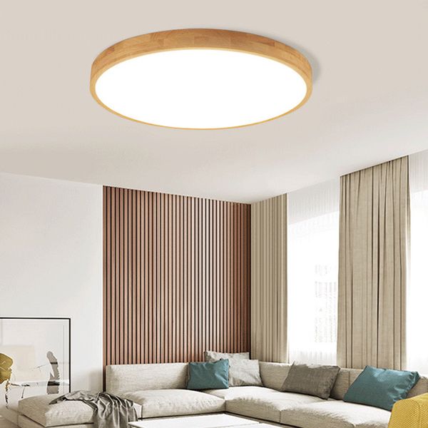 Modern Simplicity LED Ceiling Light Circular Wooden Flush Mount for Living Room