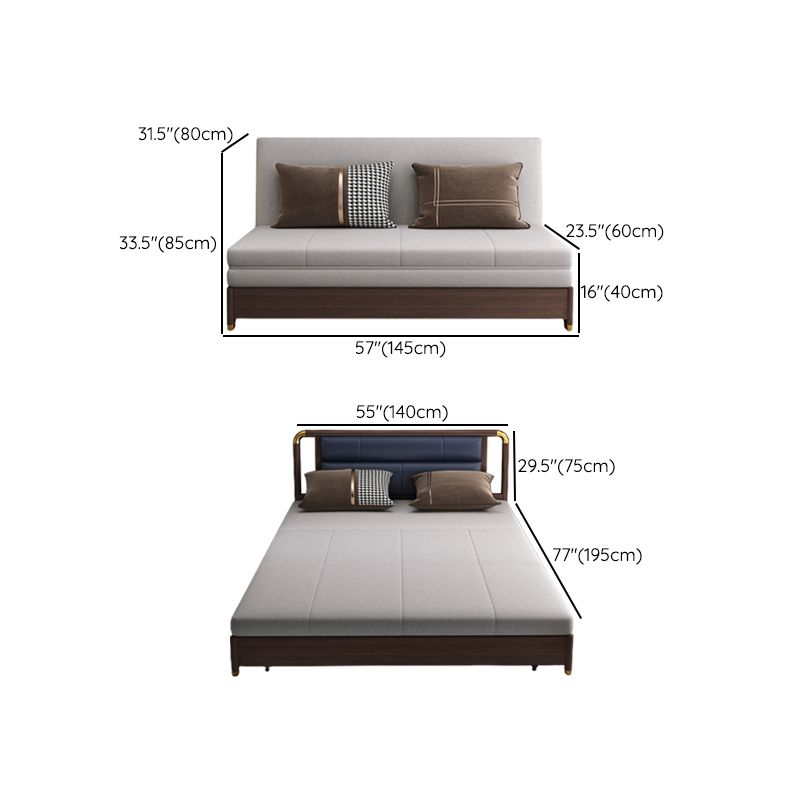 Solid Wood Sleeper Sofa Bed Convertible Linen Sofa Bed in Grey