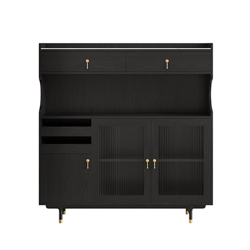 Contemporary Storage Cabinet Wooden Glass Doors Dining Hutch with Drawers