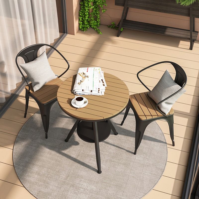 Modern Outdoor Dining Table Set 1/3/4/5 Pieces Round Wood and Metal Dinette Set