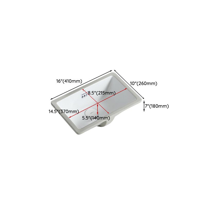 Traditional Undermount Bathroom Sink Porcelain with Overflow and Drain Assembly Basin Sink