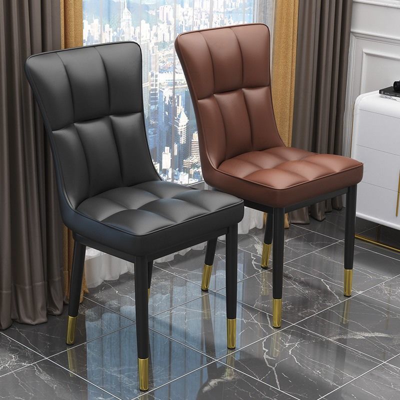 Glam Leather Dining Chair Parsons Chair with Steel Legs in Matte Finish for Home