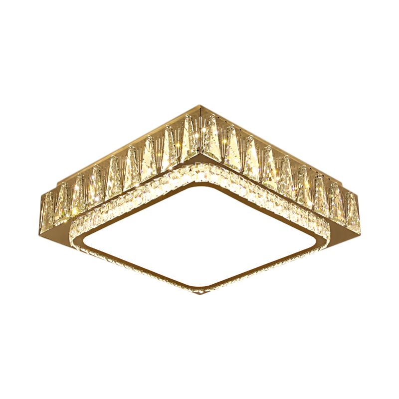Stainless-Steel LED Ceiling Lighting Modern Clear Beveled Crystal Blocks Square Flushmount Lamp