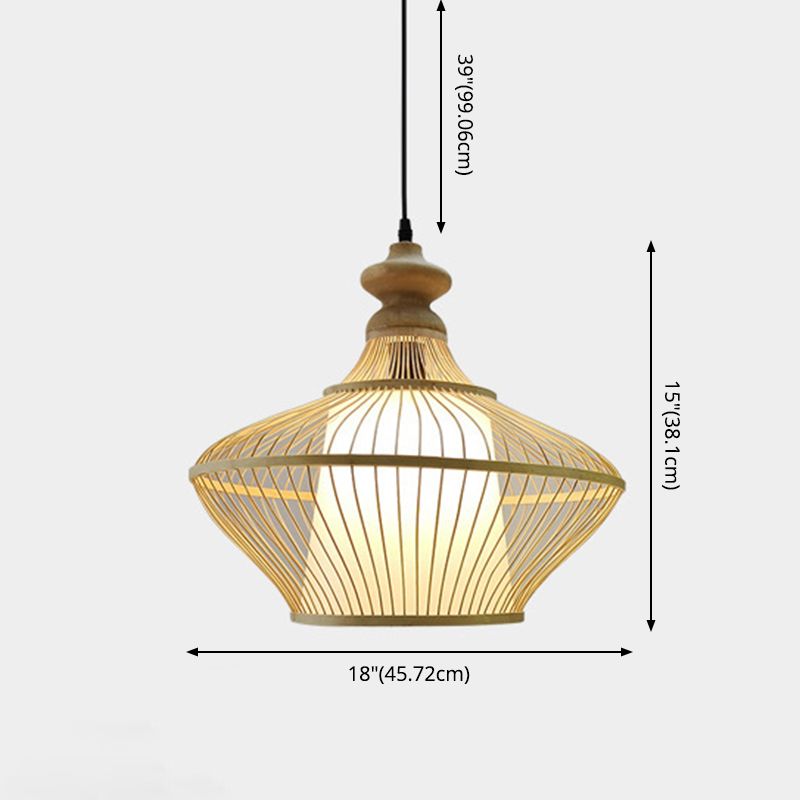 Bamboo Saucer Suspension Pendant Light Modern Style Beige Pendant Lighting Fixture