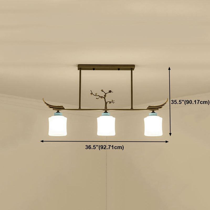 Modern Style Cylindrical Shape Island Lights White Glass 3 Light Island Lighting in Bronze