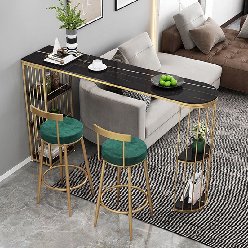 Sintered Stone Bar Table Industrial Dining Table with Storage Shelves