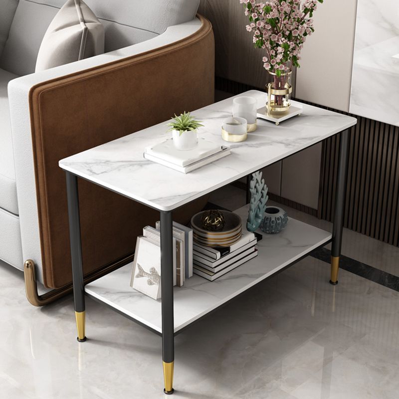 Rectangular Stone 4 Legs Side Table 21.65 Inch Tall One-Shelf End Table