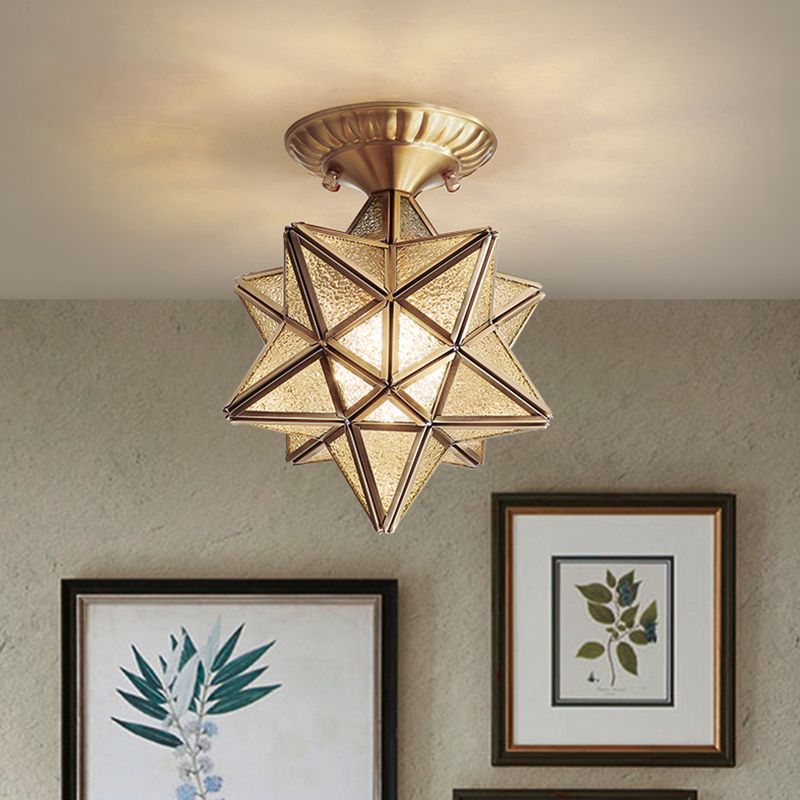 Glass Gold Ceiling Mounted Light Star Shape Vintage Style Ceiling Flush Mount