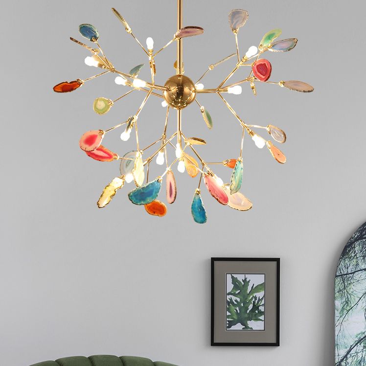 Luz colgante de araña de ágata estilo artístico moderno moderno lámpara colgante chapada para sala de estar