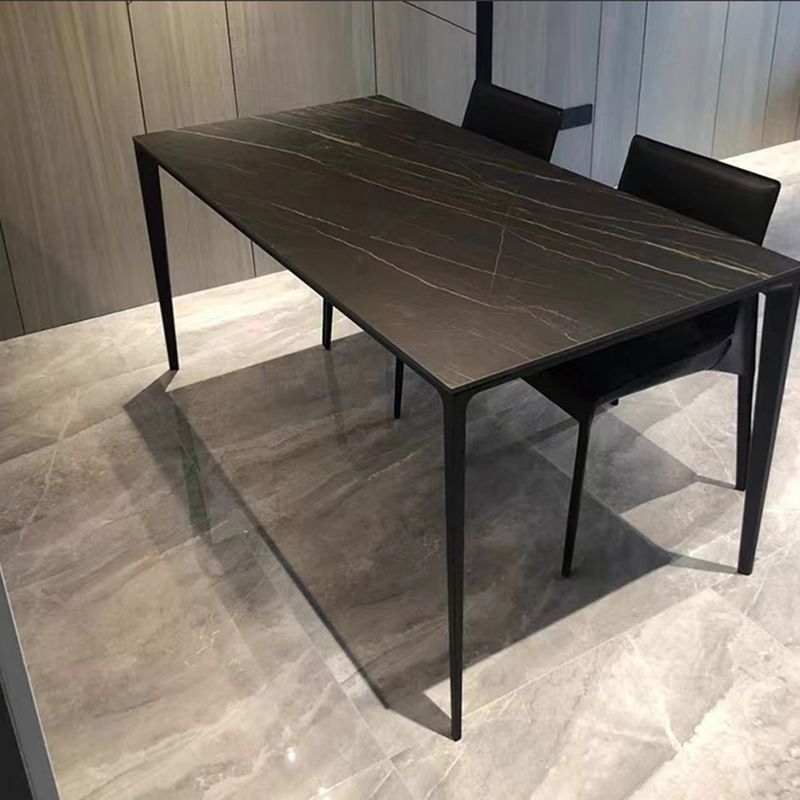 Industrial 4 Legs Dining Table Black Stone and Metal Dining Site Table