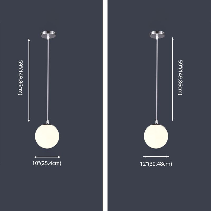 Chrome Finish Spherical Hanging Light Minimalist 1 Head White Glass Pendant for Dinner