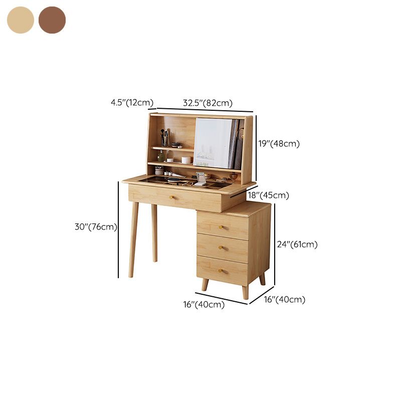 Scandinavian Mirrored Solid Wood Makeup Dressing Table in Brown