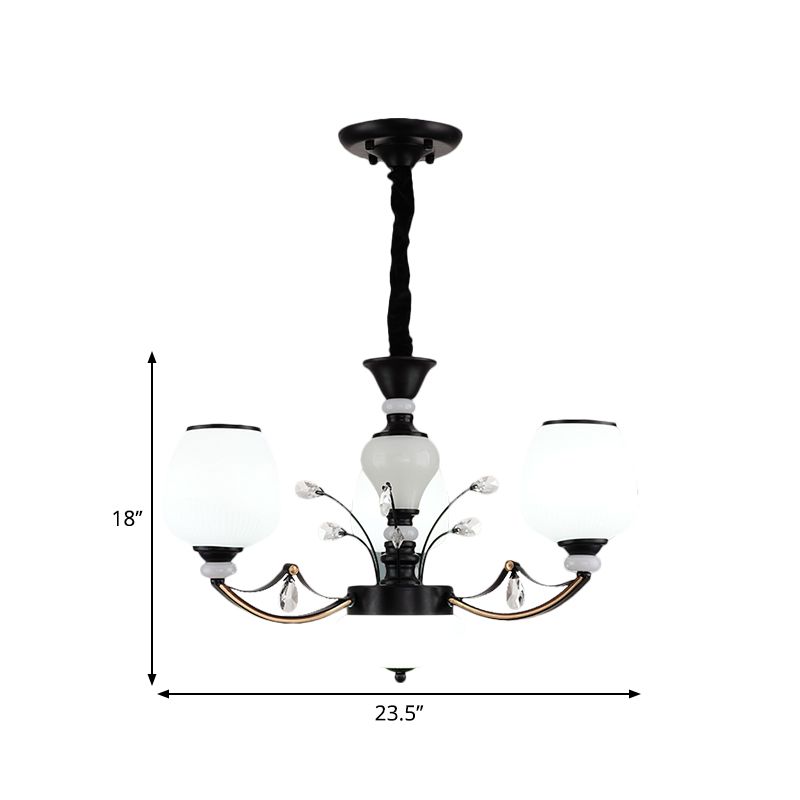 Black 3/6/8-Head Ceiling Chandelier Countryside Style Cream Glass Barrel Shade Suspension Pendant Light