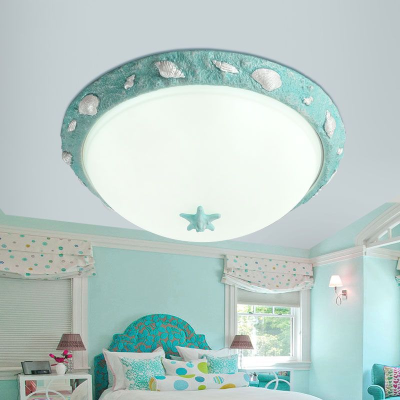 Girls Bedroom Dome Ceiling Fixture Opal Glass Modern Stylish Green Flush Mount Light