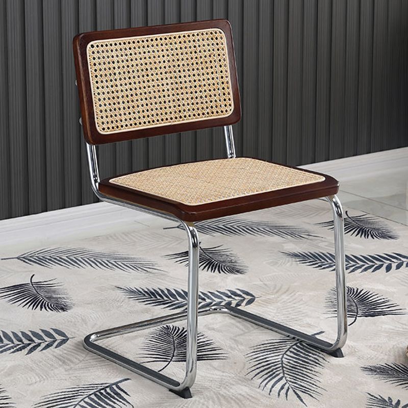 Metal Side Chair Modern Style Open Back Armless Chair with Silver Leg