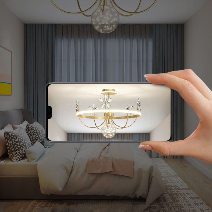 3 Lights Round Flush Ceiling Light Modern Style Crystal Flush Mount Lights