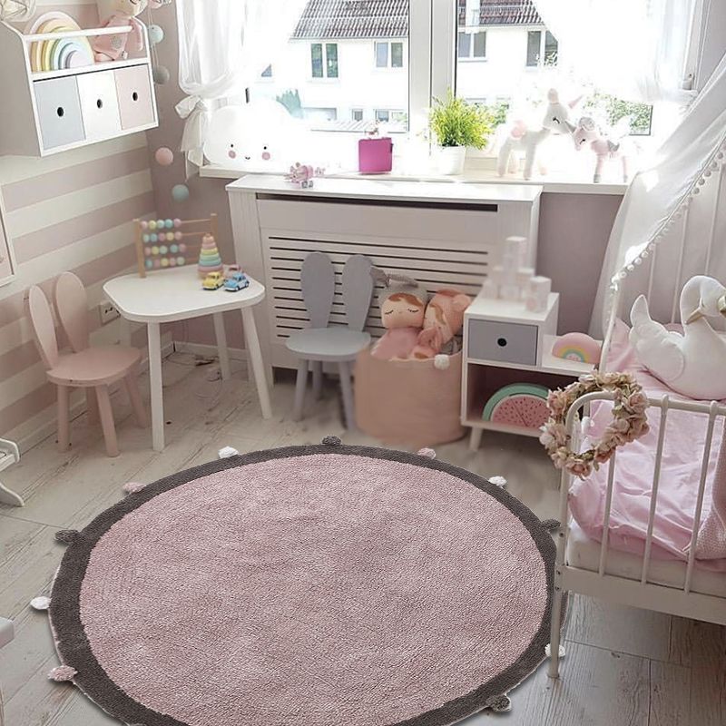 Casual Living Room Rug in Grey and Pink Plain Rug Polyester Machine Washable Anti-Slip Area Rug