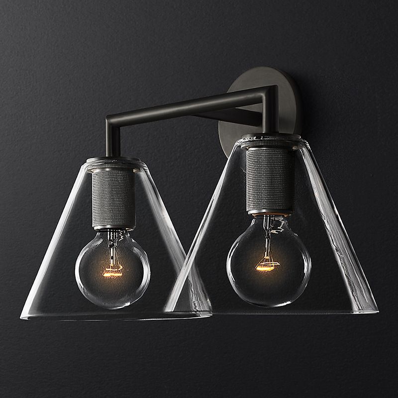 1 Light Wall Light Industrial Style Cone Shade Glass Wall Light Sconce