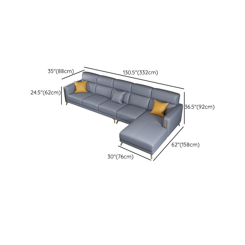 Glam Stationary Sectional Sofa Cushion Back Leather Living Room Set