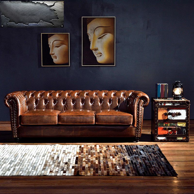 Traditional Flared Arm Sofa Tufted Cushions Seating in Dark Brown