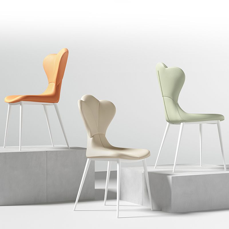 Modern Simple Side Chair Faux Leather Armless Dining Chair with Metal Base