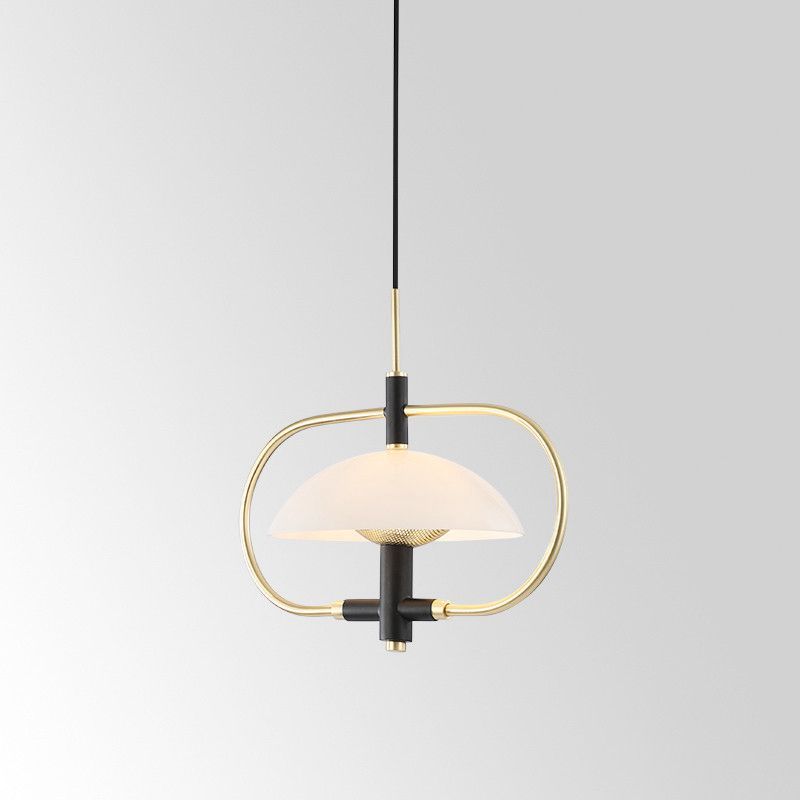 Comedor en forma de paraguas tono de vidrio claro colgante 1 cabeza colgante moderno con marco oblongo dorado