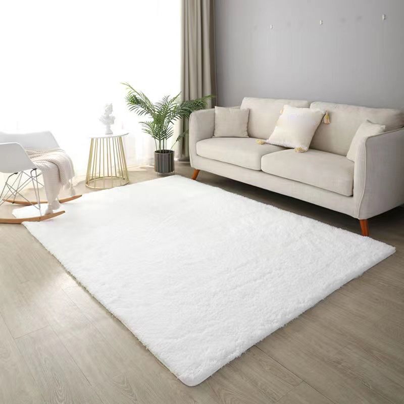 White Area Rug Polyester Solid Color Area Carpet Non-Slip Backing Area Rug for Living Room