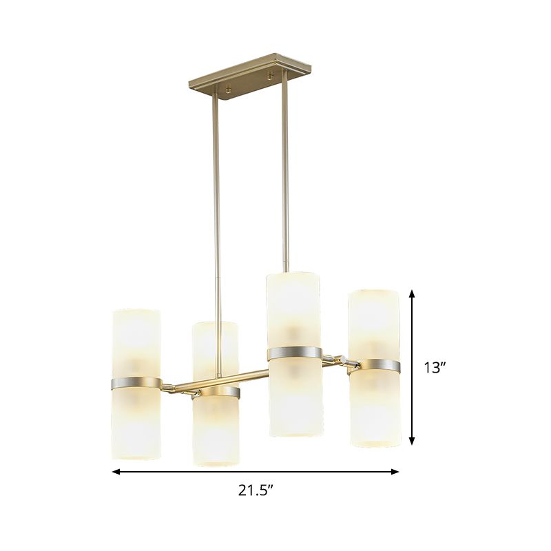 Frosted Glass Tube Pendant Chandelier Contemporary 8 Heads Gold Suspended Lighting Fixture