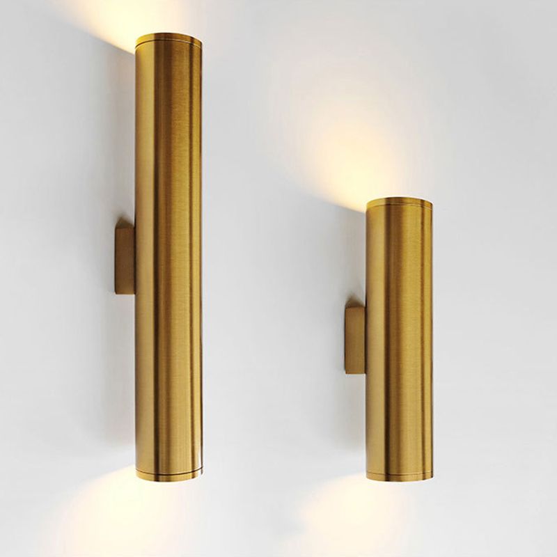 Cylindrical Aluminum LED Wall Light Post-modern Simplicity Metal Bedside Lamp in Electroplated Gold