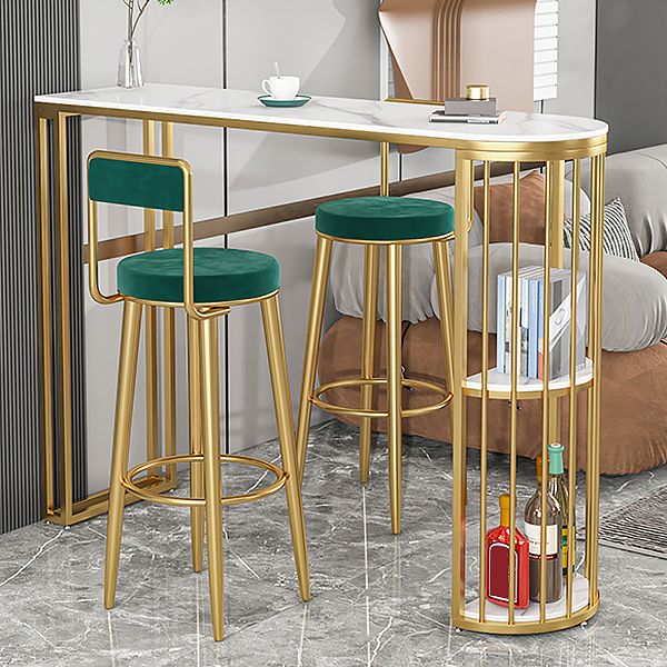 Glam Upholstered Dining Stools Round Armless Bar Stools with Footrest