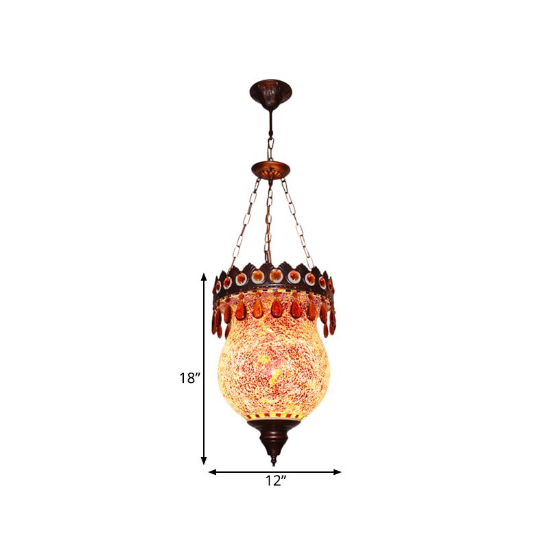 Copper Urn Down Lighting Pendant Retro Hand Cut Glass 1 Light Living Room Ceiling Suspension Lamp