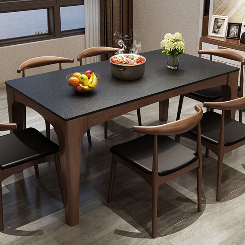 Rectangle Sintered Stone Dining Table Solid Wood Frame Dining Table