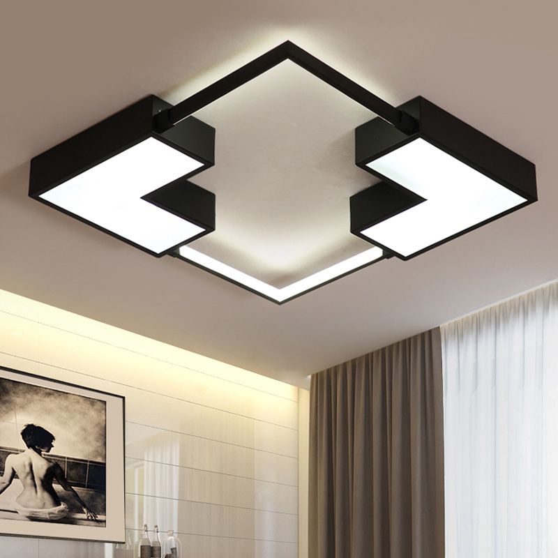 Square Flush Mount Light Simple Acrylic LED Black/White Ceiling Hung Fixture in Warm/White Light, 16"/19.5"/23.5" Wide