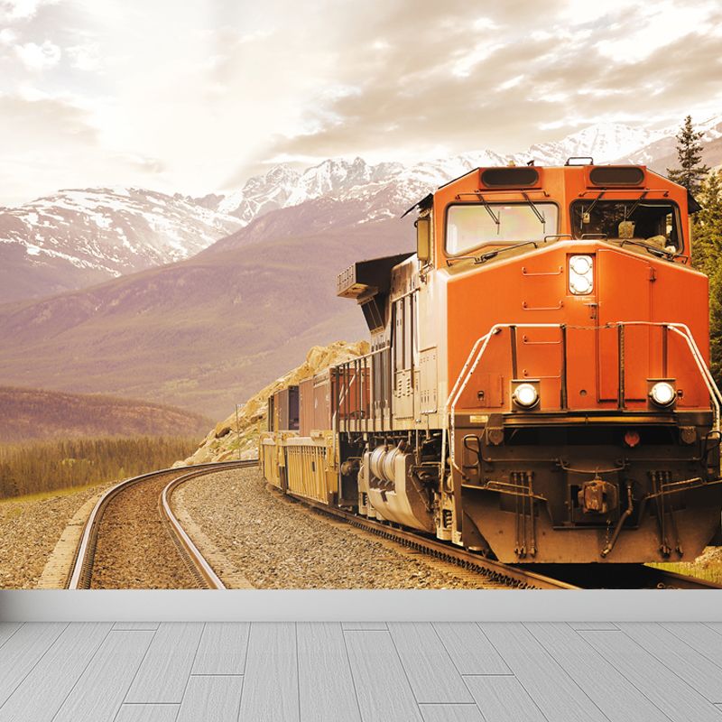 Giant Industrial Mural Wallpaper in Pastel Color Railroad Train Wall Art, Custom