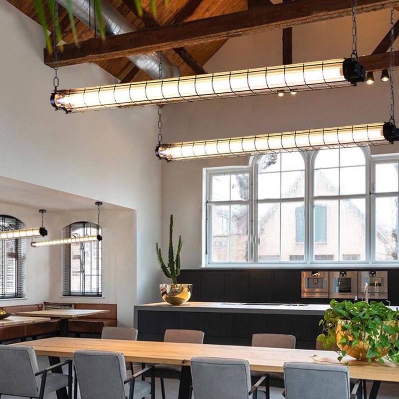 Industrial Style Metal Hanging Lamp Cylinder Shape Island Light Fixture for Dining Table