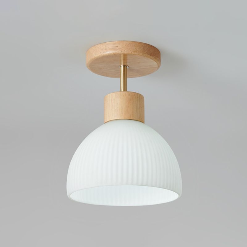 Contemporary Dome Flush Light Fixture Wood 1 Light Flush Mount Ceiling Fixture in Brown