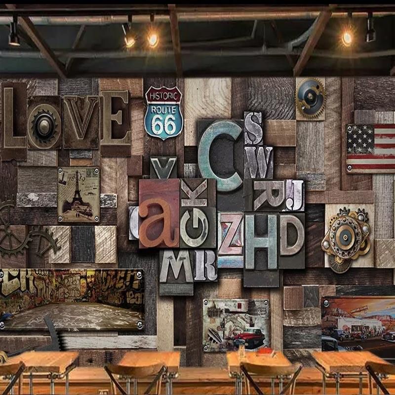 Extra Large Faux Wood Mural Steampunk Novelty Wall Covering in Dark Brown, Custom Size Available