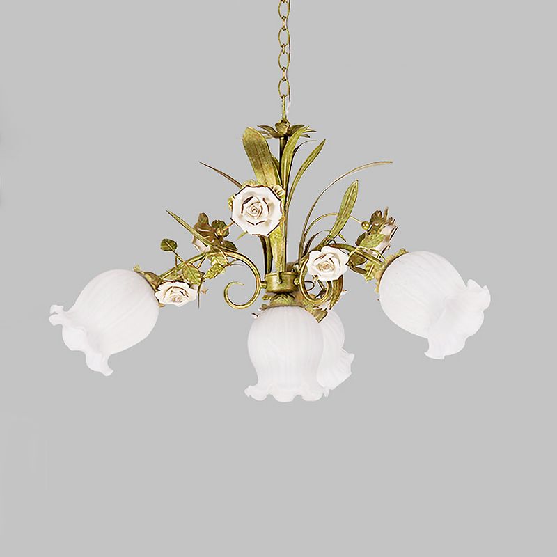 Lustre vert en verre crème, éclairage fleur, 4/7/9 ampoules, pendentif goutte pastorale romantique pour salon