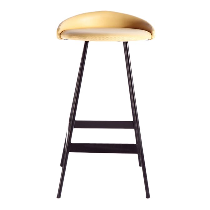 Industrial Metal Barstool Low Back Faux Leather Cushion in Matte Finish for Indoor