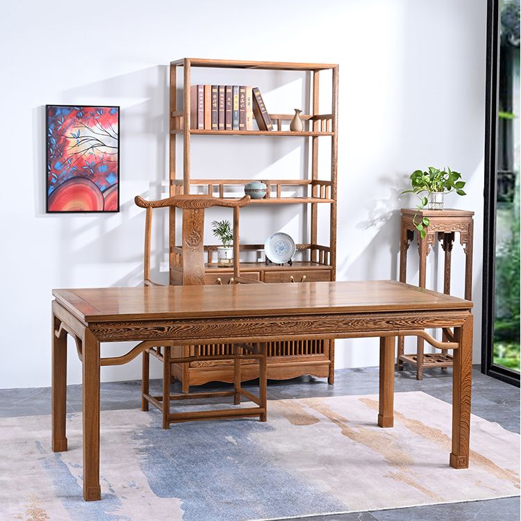 Traditional Style Solid Wood Dining Set with Walnut Fixed Table and 4 Legs Base for Home Use