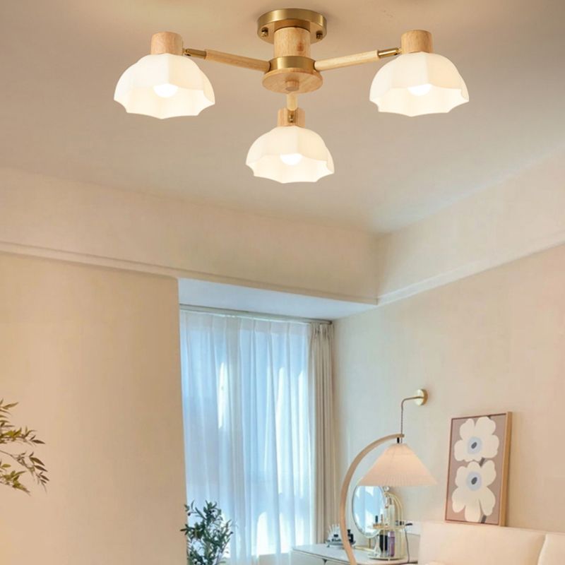 Geometric Shape Wood Flush Light Modern Style Multi Lights Flush Mount Fixture in Brown