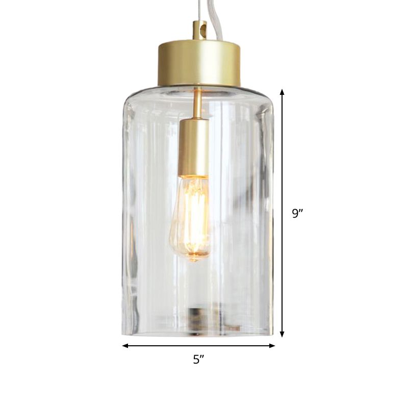 Brass Cylinder Hanging Light Fixture Modernism 1 Head Clear Glass Pendant Ceiling Light