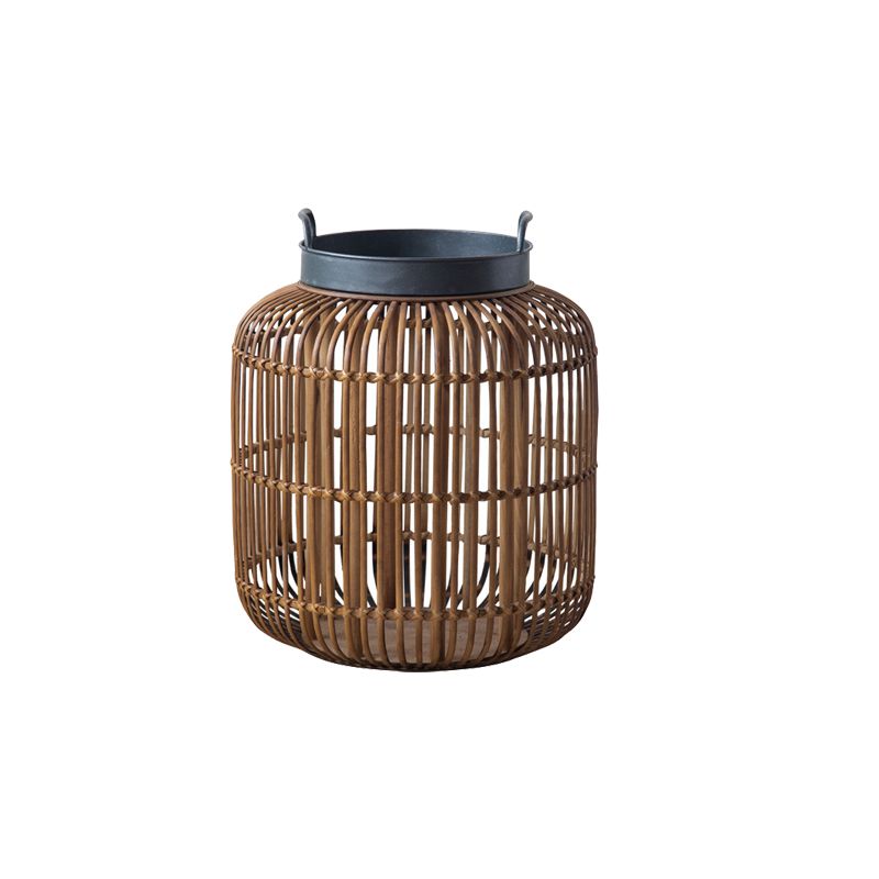 Tray Top Side Accent Table Rustic Metal and Rattan Drum End Table