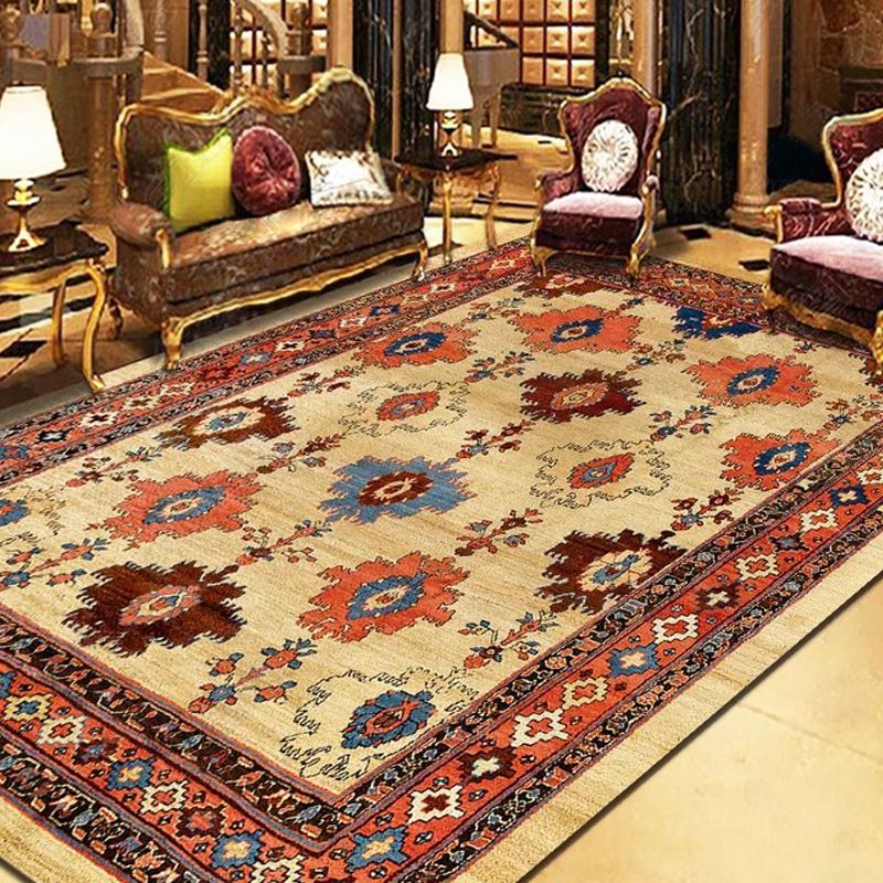Persian Living Room Rug Multi Colored Geometric Carpet Polyester Pet Friendly Stain Resistant Anti-Slip Backing Rug with Braided Trim