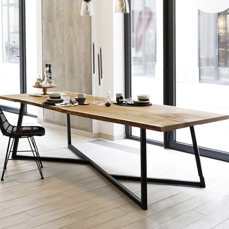 Table à manger industrielle à base de tréteau rectangulaire, Table fixe en bois massif pour la maison